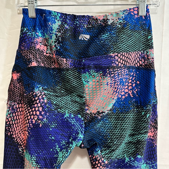 Multi-Colored Snake Print Workout Gym Legging Pants w/Sheer Black Mesh Front Med - Picture 7 of 8